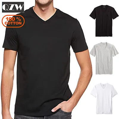 $10.99 • Buy 3 Pack Mens 100% Cotton Tagless Crew Round V-Neck T-Shirt Undershirt Tee White