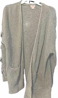 MOSSIMO Cardigan Sweater Unique Sleeve Design XL Olive W/Pockets Cozy Texture • $12.79