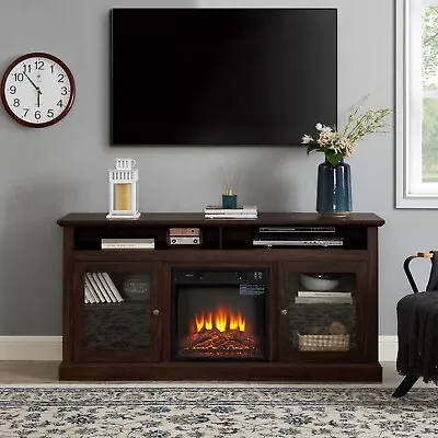 Farmhouse 18  Electric Fireplace TV Stand For 60 65 Inch TV Rustic Media Console • $349.99