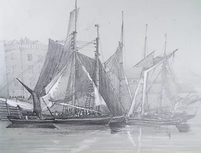 Original Graphite And Chalk  'Sailing Barges' C1850 John Helpman • £43