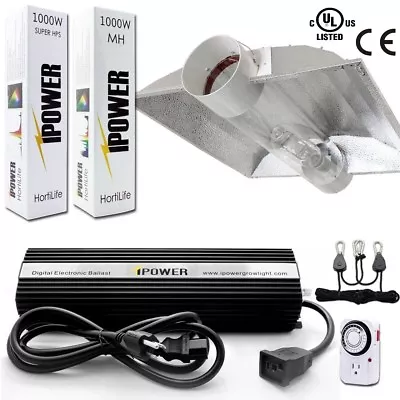 IPower 1000W HPS MH Grow Light System Kit Cool Tube Hood Wing Reflector Set • $209.99