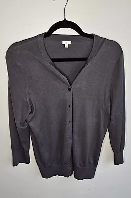 J Crew Jackie Cardigan Cotton Dark Gray Pewter Small L Pearl Buttons • $14