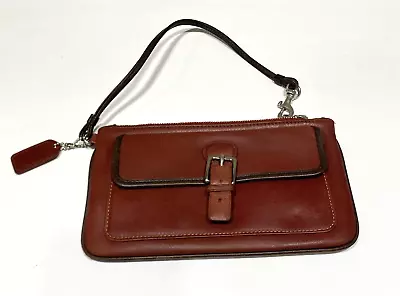 COACH Vintage Leather Wristlet Buckle Flap Closure Burgundy Brown Trim 8 X4.5 In • $22.95