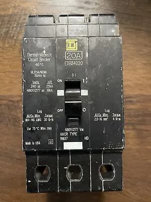 Square D EDB34020 20A 480V 3P Circuit Breaker  • $135