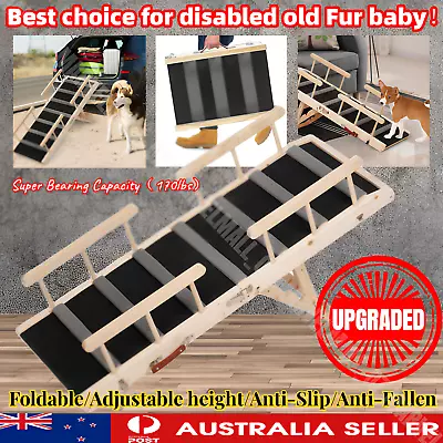 UPGRADED Cat Pet Dog Stair Ramp Adjustable Ladder Handrail Foldable For Bed Car • $84.59