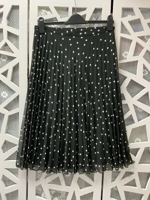 £8.45 • Buy Marks And Spencer Size 10 Midi Skirt Black White Polka Dot Spot Pleated