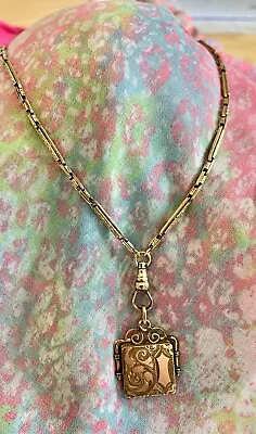 ANTIQUE ~VICTORIAN/ ART NOUVEAU Gold Filled WATCH CHAIN LOCKET  Necklace~ • $50