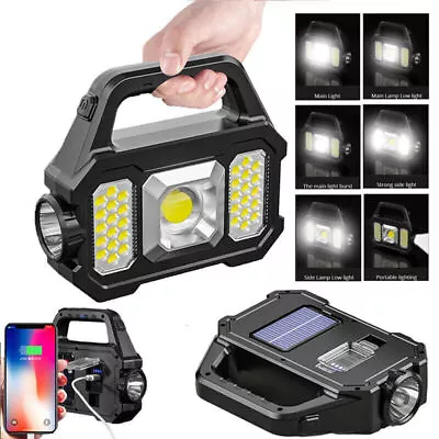 Portable LED Flashlight COB Work Light Torch Solar USB Rechargeable Camping Lamp • £6.99