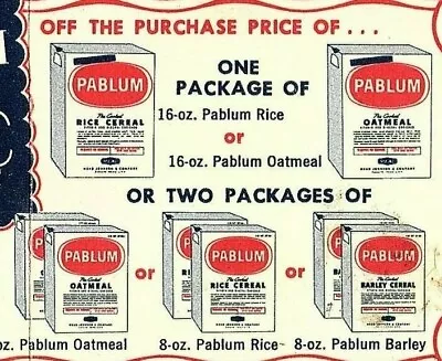 1950s Pablum Baby Cereals Store Coupon Grocery 10 Cents Off Vintage Expired • $4.95