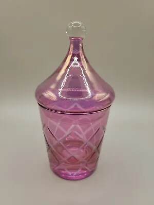 Vintage Cut Glass Pink Apothecary Jar Hatch Marks Lidded Mauve Gorgeous 6  • $18