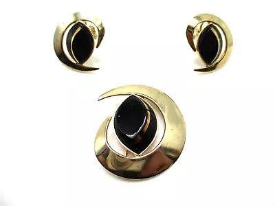 Vtg Sarah Coventry 1962 Black Saturn Brooch And Clip On Earrings • $16.99