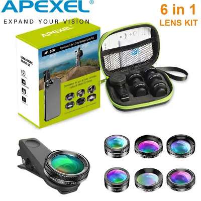 APEXEL 6in1 Camera Lens Kit Fisheye Wide Angle Macro Star Filter CPL For Iphone • £21.99