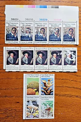 Lot Of 14 Damaged Unused US Postage Stamps Paul L. Dunbar Benjamin West Coral • $1