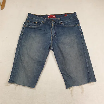 Levis 503 Mens Cut Off Denim Shorts Size 32W Dark Blue Bermuda Pocket • $14.39