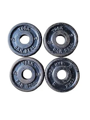 Vintage Set Of 4 Old School York 1 1/4 Standard Weight Plates FREE Shipping • $39.99