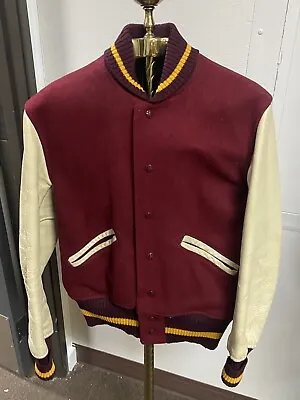 Vintage Leather Letterman’s Jacket Varsity Red/Gold Sz36 Whiting Co. Los Ángeles • $135