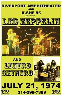 $4.99 • Buy 1974 Concert Art Poster Led Zeppelin And Lynyrd Skynyrd St. Louis Mo Reprint CNS