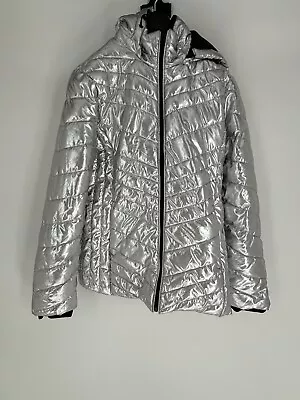 NWOT Xersion Metallic Silver Full Zip Puffer Jacket Women's Size Small • $14.40