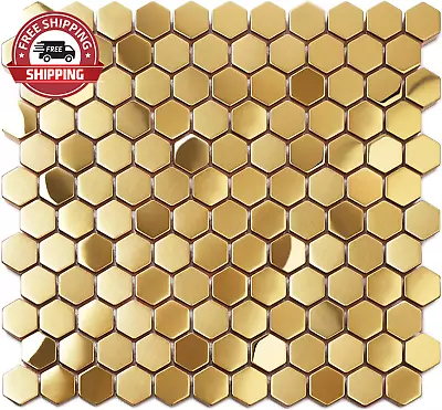Hexagon Backsplash Tiles Metal Mosaic Tile Stainless Steel Brushed Mirror Tiles  • $165.72