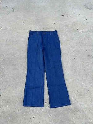 Vintage 70s Wrangler Bell Bottom Flare Jeans RARE Talon Zip 32x32 Dark Wash Soft • $79.99