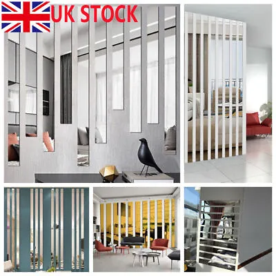 5-50 Pcs Long Strip Mirror Acrylic Wall Stickers Self-adhesive Tile Rectangle UK • £49.99