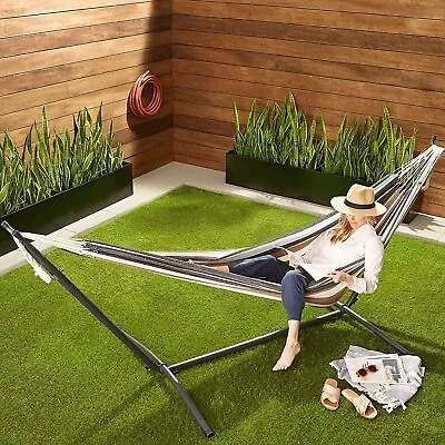 Large Garden Hammock With Heavy Duty Steel Frame Outdoor Swing Bed Camping Patio • £58.92