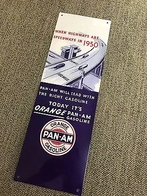 Pan Am Orange Vintage Style Panam Oil Gasoline Racing Metal Sign • $20