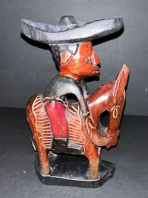 Vintage American Southwestern Cowboy And Mount Sculpt Wood Folk Art  Figure- 11  • $10.99