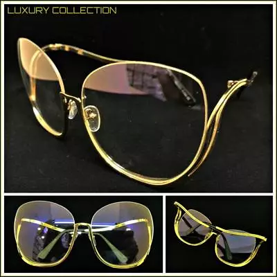 Oversize Exaggerated Vintage Retro Style Clear Lens EYE GLASSES Large Gold Frame • £13.29