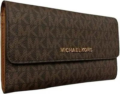 Michael Kors Jet Set Large Trifold Brown Signature Wallet 35F8GTVF3B NWT $298 FS • $84.98