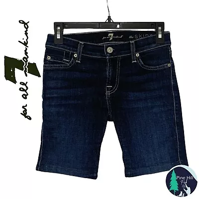 7 For All Mankind Denim Shorts Womens 25 Bermuda Blue Dark Wash Low Rise Stretch • $8.97