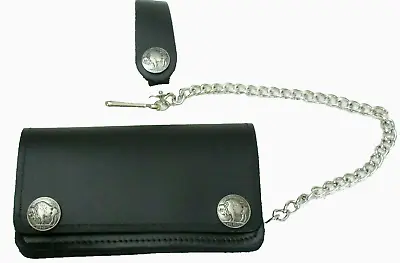 Buffalo Nickel Men's Black Leather Trucker Biker Snap Chain Wallet USA Made NEW • $34.99