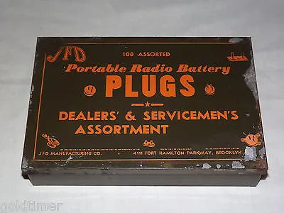 Vintage Jfd Portable Radio Battery Plugs Dealers & Servicemens Asst  Metal Box • $55.99