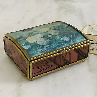 Via Vermont Stained Glass And Brass Floral Design Trinket Dresser Jewelry Box • $19.99