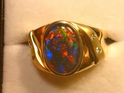 Mens Opal Ring 14ct Yellow Gold Natural Opal Triplet 14x10 Mm Oval Item 190930. • $852.77