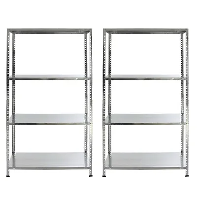 Set Of 2 Galvanised Steel 4 Tier Shelving Unit Metal Shelves Racking Storage New • £34.99