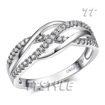 Elegant TT Sparkling Clear CZ Micro Pave Engagement Wedding Ring Size 6-8 (RF67) • $10.93