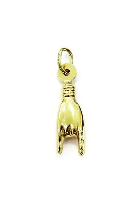 10K Yellow Gold Italian Good Luck Mano Cornuto Hand Charm Pendant Necklace ~ 0.4 • $47.99