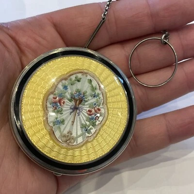 £299 • Buy Rare Art Deco ￼Sterling Silver Powder Compact, Guilloche Enamel Flower  MakerF&B