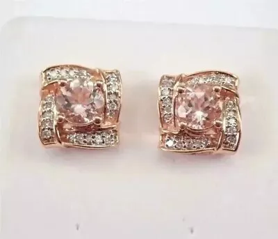 14K Rose Gold Plated 2Ct Lab Created Round Cut Morganite Women's Stud Earring • $119.99