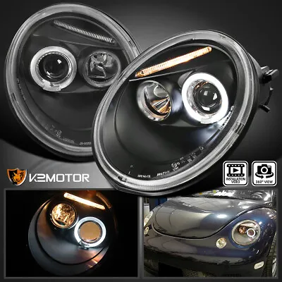 Black Fits 1998-2005 VW Volkswagen Beetle Halo Projector Headlights Left+Right • $178.38