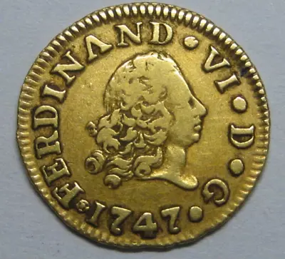 1747 Madrid 1/2 Escudo Ferdinand Vi Spain Gold Doubloon Spanish Colonial Era • $365