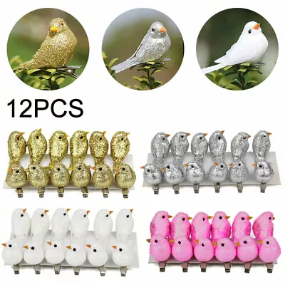 12Pcs Artificial Clip-on Mini Fake Birds Tree Plant Ornament Garden Decoration • £6.02