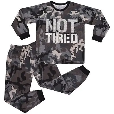 Unisex Camo Grey Print Pyjamas Children PJs Sleepwear Kids Loungewear Age 2-13 • £9.99