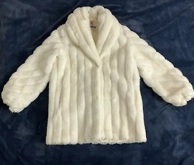 Vintage Monterey Fashions Faux Fur Off White Mid Length Coat Size 12 MADE IN USA • $87.20