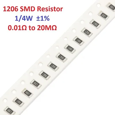 50PCS 1/4W 1206 SMD/SMT Resistors ±1% -Full Range Of Values ( 0.01Ω To 20MΩ ) • $1.35