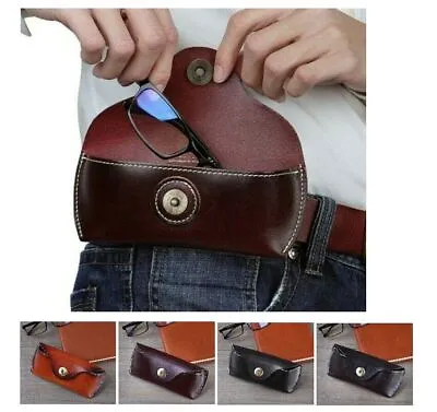 Men Women Glasses Cases Eyewear Holder Storage Box Pouch Leather Belt Bag 17x7cm • £31.80