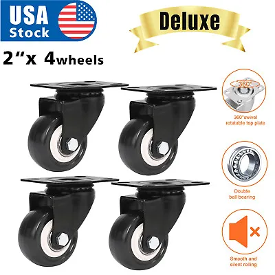 $15.98 • Buy 4 Pack 2  Caster Wheels Swivel Plate Casters On Black Polyurethane USA