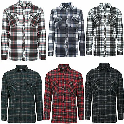 Mens Brushed Fleece Thermal Check Lumberjack Flannel Shirt Warm Winter Work Top • £11.95