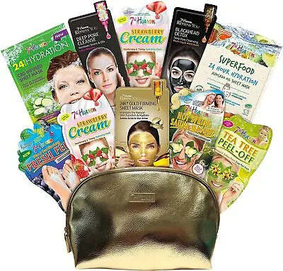 7th Heaven Pamper Bag XL Gift Set Skincare Face Masks In A Gold Cosmetic Bag • £12.99